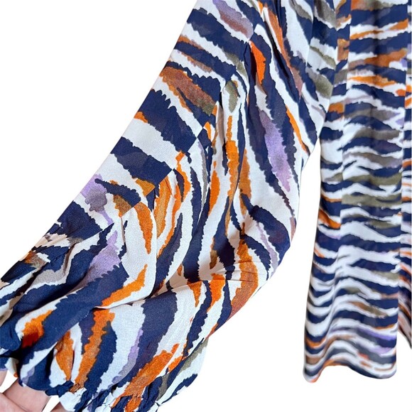 Democracy Tiger Print Top Size XL Long Ruche Sleeves Gold Trim Sheer Loose Fit - Picture 2 of 8